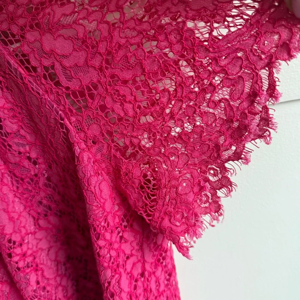 J Crew Short Sleeve Lace Top Lined Blouse Pink Small Petite Pink Flutter Sleeves
